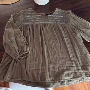 Olive Green Embroidered Women's Top